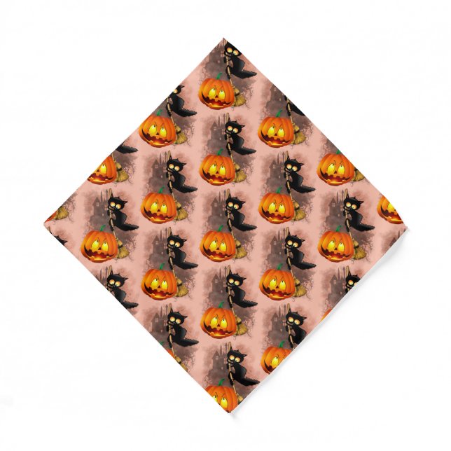 Cat Scared by Pumpkin Fun Halloween Character Bandana (Front)
