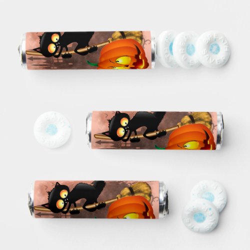 Cat Scared by Pumpkin Fun Halloween Character Breath Savers Mints