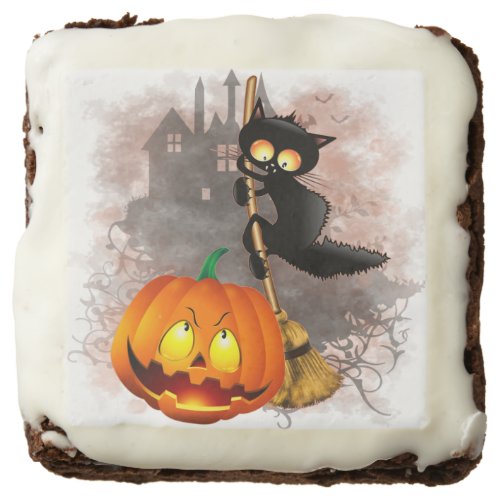 Cat Scared by Pumpkin Fun Halloween Character Brownie