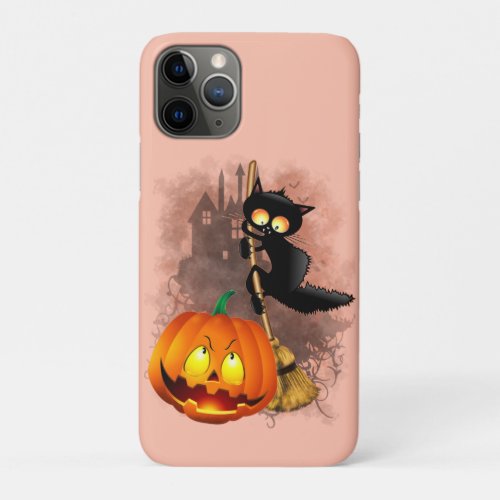 Cat Scared by Pumpkin Fun Halloween Character iPhone 11 Pro Case