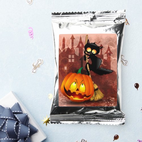 Cat Scared by Pumpkin Fun Halloween Character Coffee Drink Mix