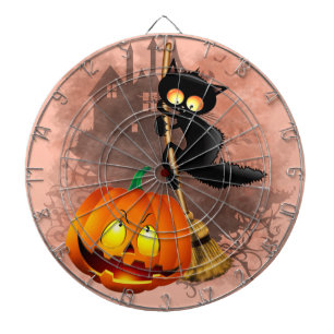 Cat Scared by Pumpkin Fun Halloween Character Dart Board