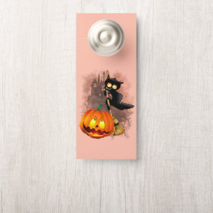 Cat Scared by Pumpkin Fun Halloween Character Door Hanger