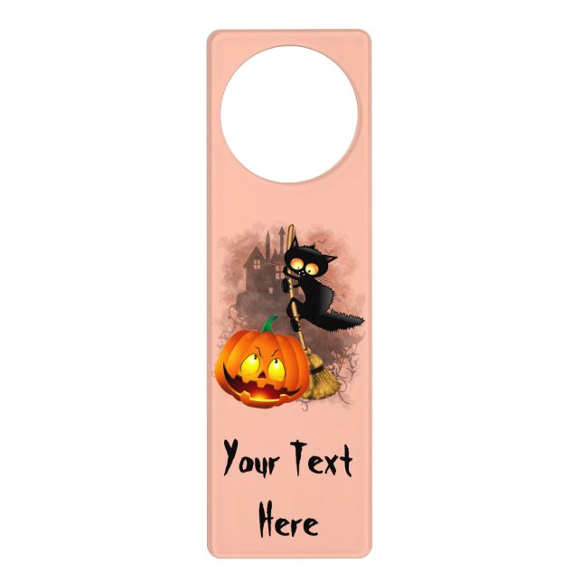 Cat Scared by Pumpkin Fun Halloween Character Door Hanger (Front)