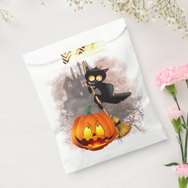 Cat Scared by Pumpkin Fun Halloween Character Favor Bag (Sealed)