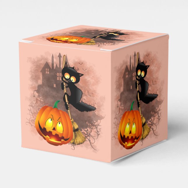Cat Scared by Pumpkin Fun Halloween Character Favor Boxes (Front Side)