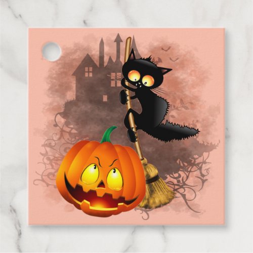 Cat Scared by Pumpkin Fun Halloween Character Favor Tags