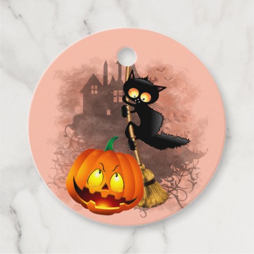 Cat Scared by Pumpkin Fun Halloween Character Favor Tags