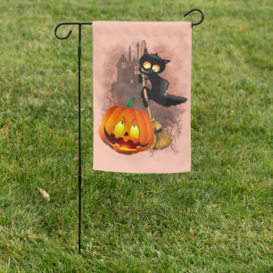 Cat Scared by Pumpkin Fun Halloween Character Garden Flag