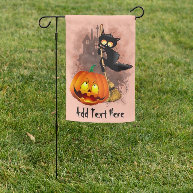 Cat Scared by Pumpkin Fun Halloween Character Garden Flag (In SItu)