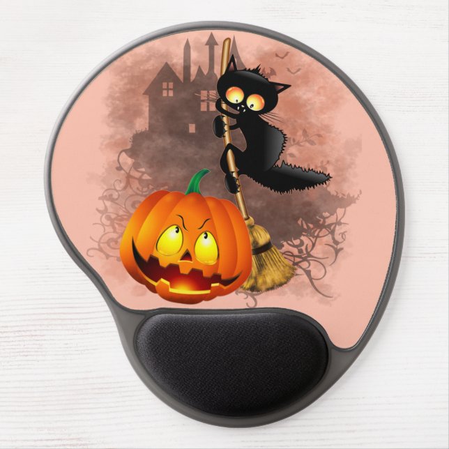 Cat Scared by Pumpkin Fun Halloween Character Gel Mouse Pad (Front)