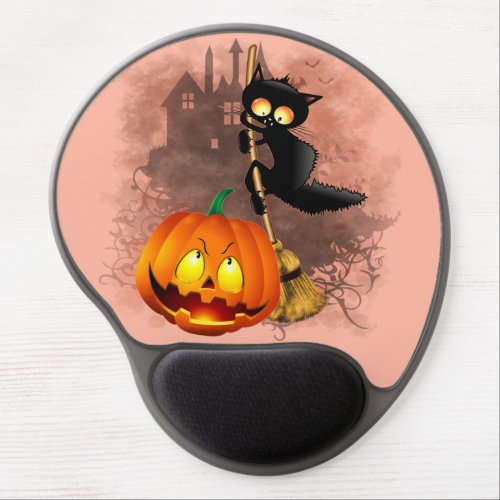 Cat Scared by Pumpkin Fun Halloween Character Gel Mouse Pad