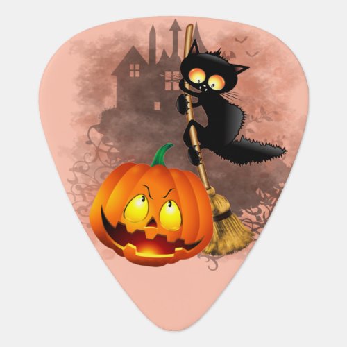 Cat Scared by Pumpkin Fun Halloween Character Guitar Pick