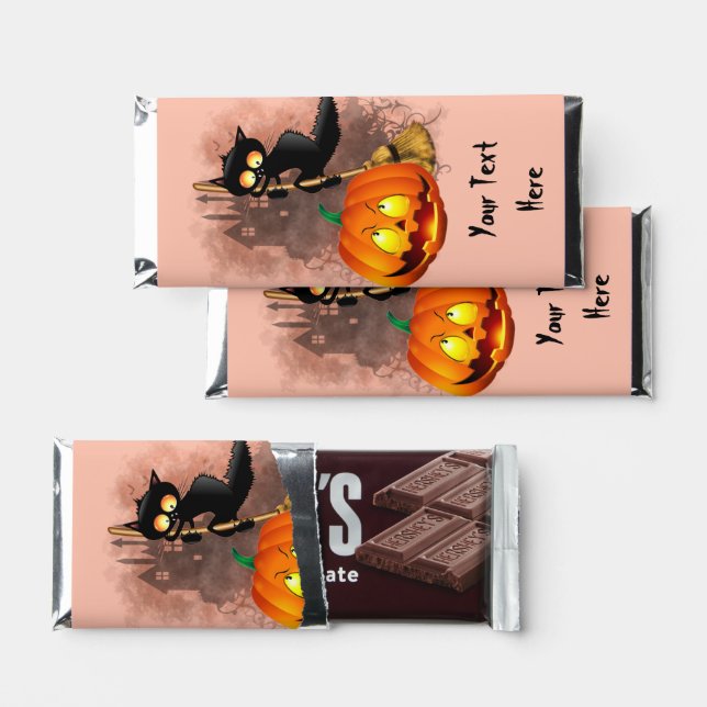 Cat Scared by Pumpkin Fun Halloween Character Hershey Bar Favors (Front)
