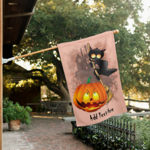 Cat Scared by Pumpkin Fun Halloween Character House Flag