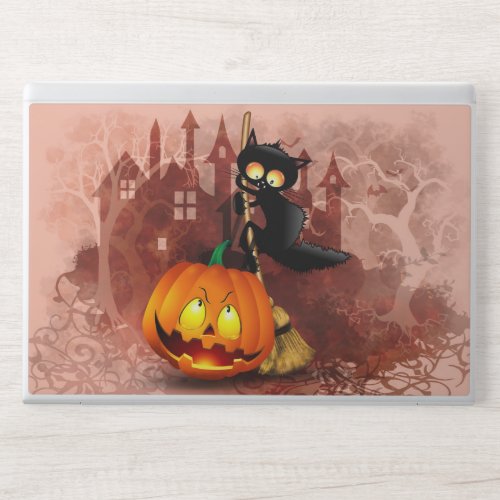 Cat Scared by Pumpkin Fun Halloween Character HP Laptop Skin