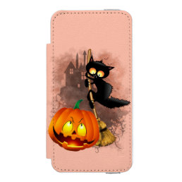 Cat Scared by Pumpkin Fun Halloween Character iPhone SE/5/5s Wallet Case