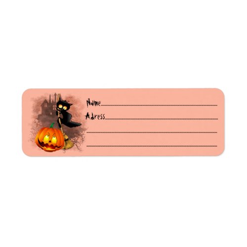 Cat Scared by Pumpkin Fun Halloween Character Label