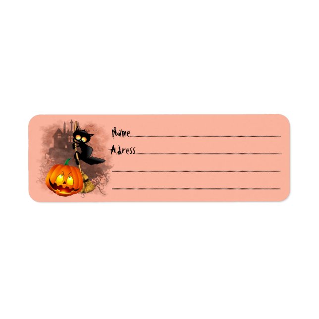 Cat Scared by Pumpkin Fun Halloween Character Label (Front)