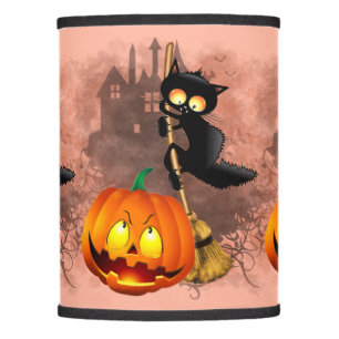 Cat Scared by Pumpkin Fun Halloween Character Lamp Shade