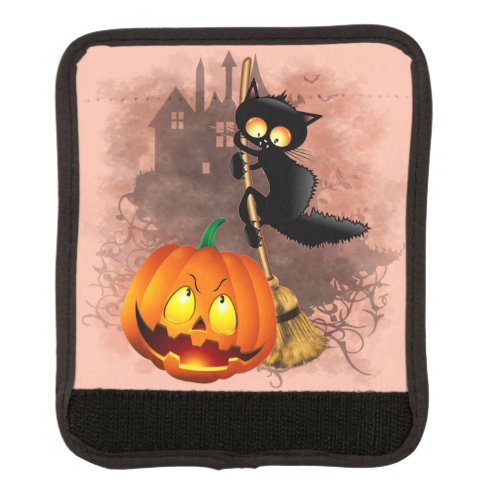 Cat Scared by Pumpkin Fun Halloween Character Luggage Handle Wrap