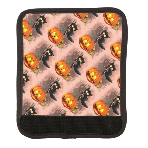 Cat Scared by Pumpkin Fun Halloween Character Luggage Handle Wrap