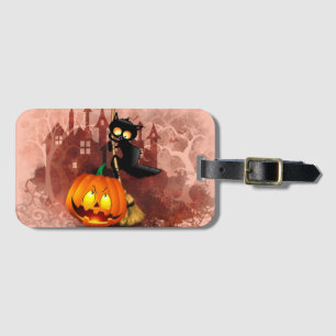 Cat Scared by Pumpkin Fun Halloween Character Luggage Tag