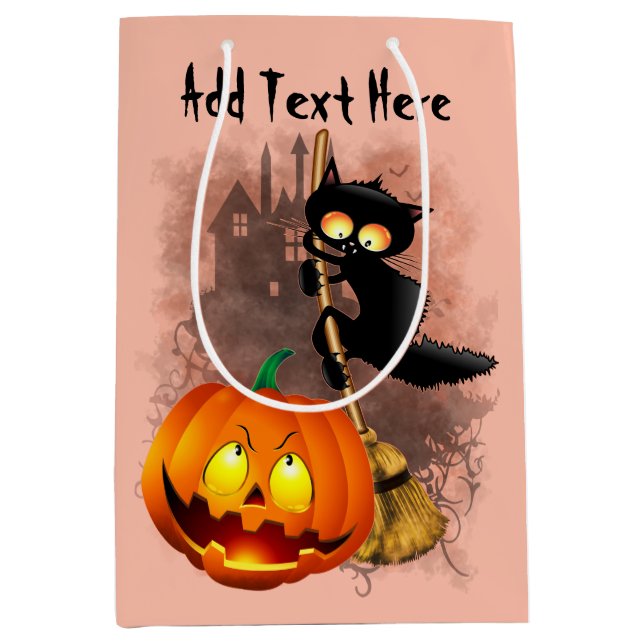 Cat Scared by Pumpkin Fun Halloween Character Medium Gift Bag (Front)