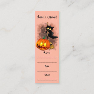 Cat Scared by Pumpkin Fun Halloween Character Mini Business Card