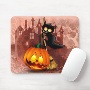 Cat Scared by Pumpkin Fun Halloween Character Mouse Pad
