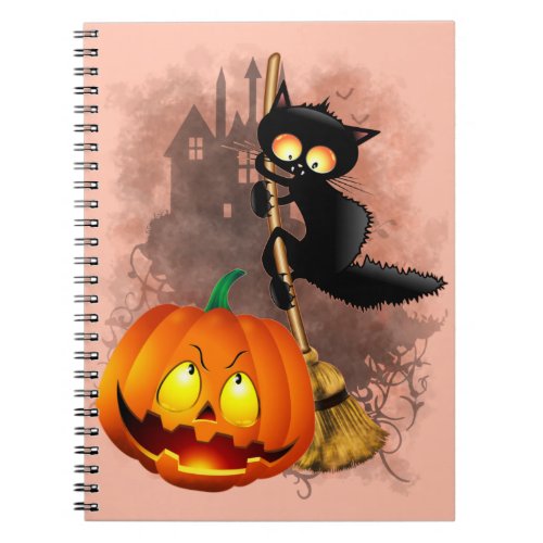 Cat Scared by Pumpkin Fun Halloween Character Notebook