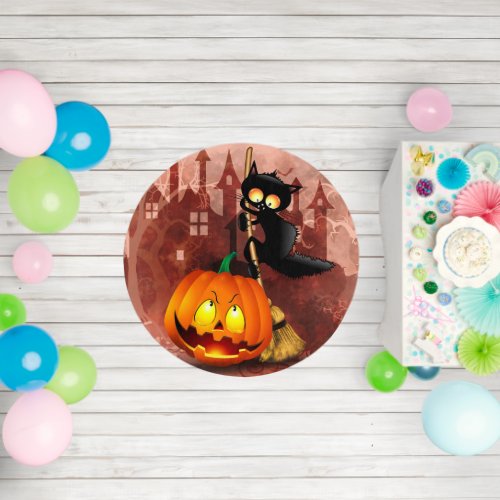 Cat Scared by Pumpkin Fun Halloween Character Outdoor Rug