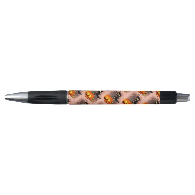 Cat Scared by Pumpkin Fun Halloween Character Pen (Front)