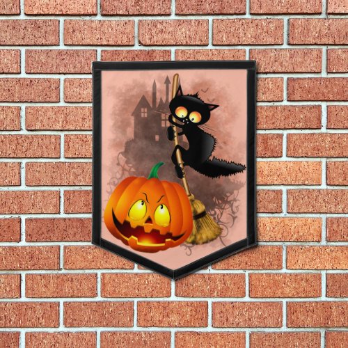 Cat Scared by Pumpkin Fun Halloween Character Pennant
