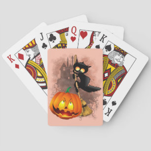 Cat Scared by Pumpkin Fun Halloween Character Poker Cards