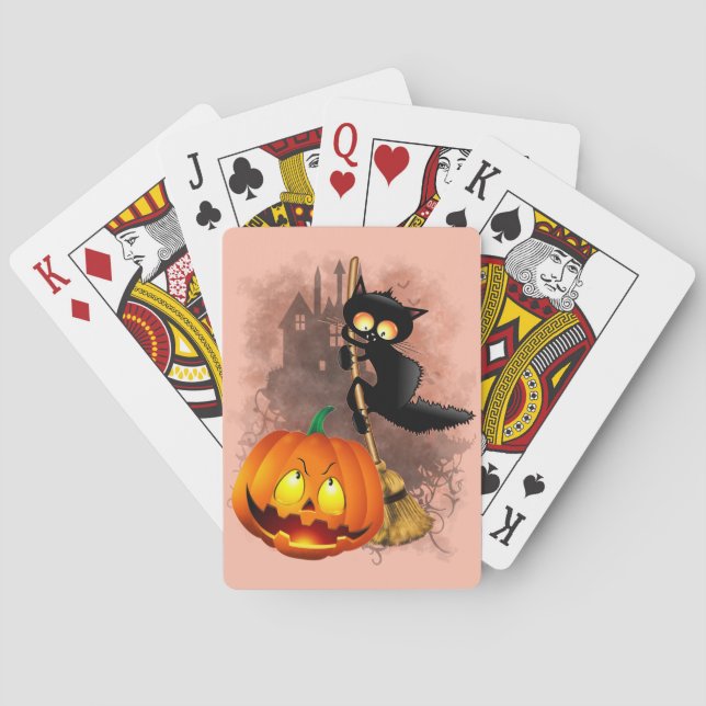 Cat Scared by Pumpkin Fun Halloween Character Poker Cards (Back)