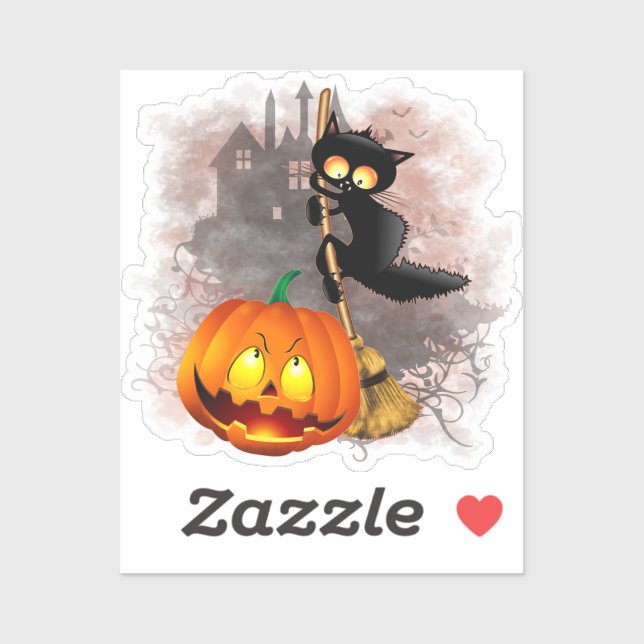Cat Scared by Pumpkin Fun Halloween Character Sticker (Sheet)