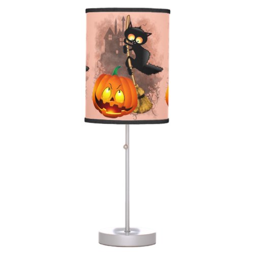 Cat Scared by Pumpkin Fun Halloween Character Table Lamp