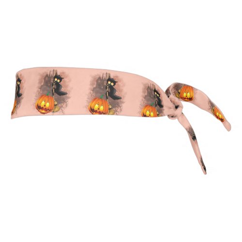 Cat Scared by Pumpkin Fun Halloween Character Tie Headband