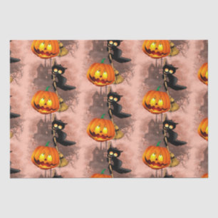 Cat Scared by Pumpkin Fun Halloween Character Tissue Paper