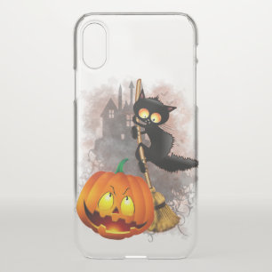 Cat Scared by Pumpkin Fun Halloween Character iPhone XS Case