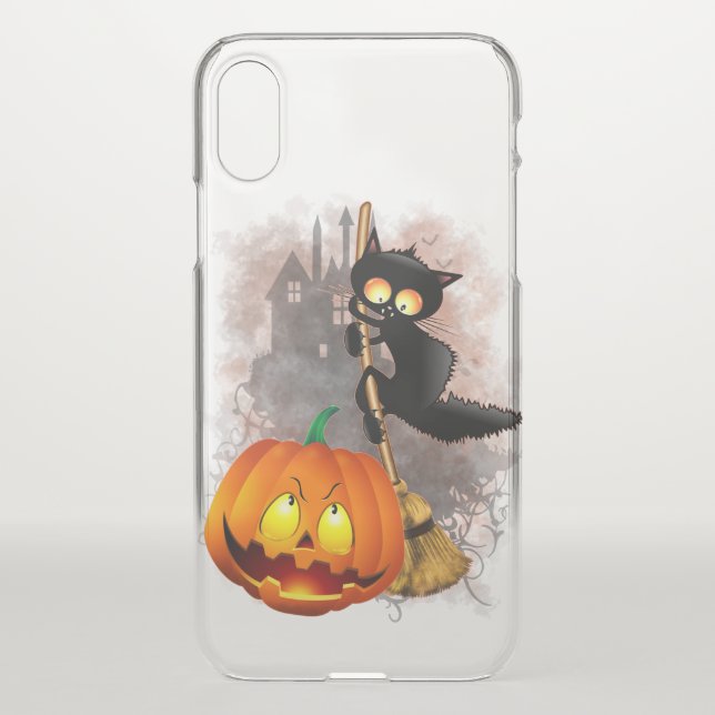 Cat Scared by Pumpkin Fun Halloween Character Uncommon iPhone Case (Back)