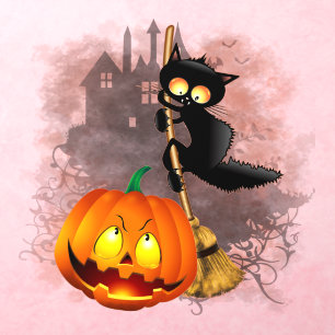 Cat Scared by Pumpkin Fun Halloween Character Wall Decal