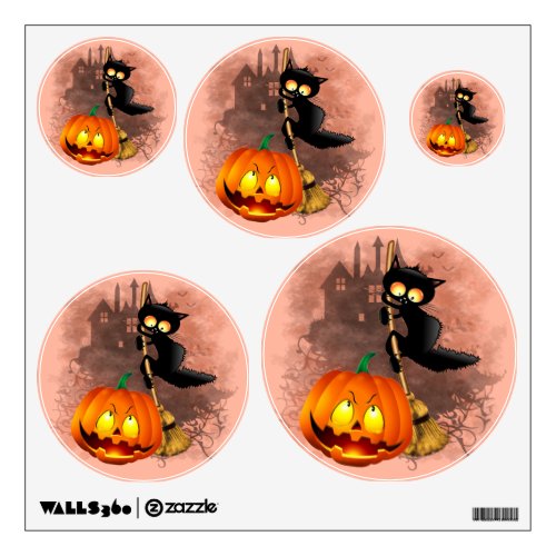 Cat Scared by Pumpkin Fun Halloween Character Wall Decal