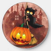 Cat Scared by Pumpkin Fun Halloween Character Wireless Charger (Front)