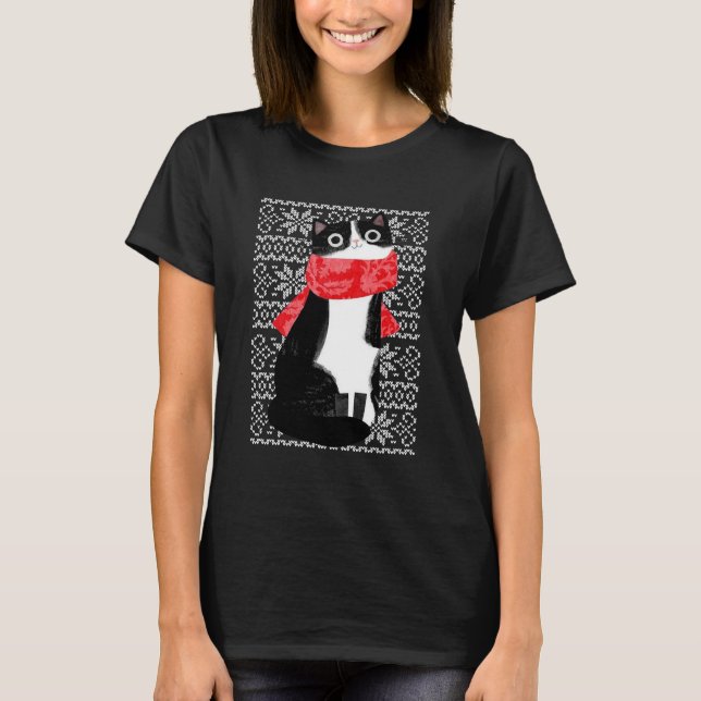 Cat Scarf Winter Cat Lover T-Shirt (Front)