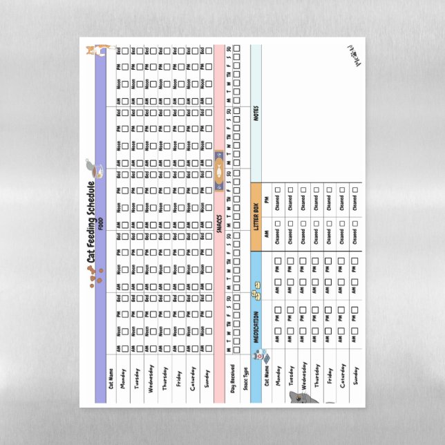 Cat Schedule Tracker | Pet Parent Tool | 8.5 x 11 Magnetic Dry Erase Sheet (Vertical)