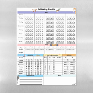 Cat Schedule Tracker | Pet Parent Tool | 8.5 x 11 Magnetic Dry Erase Sheet