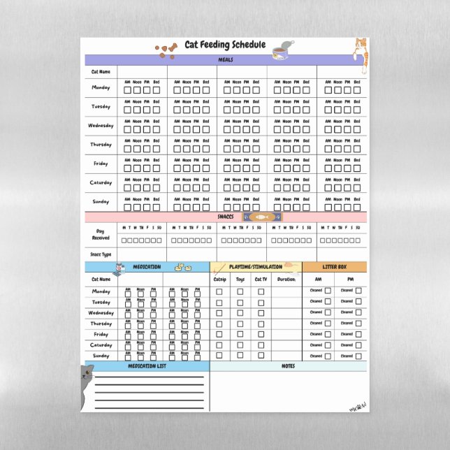 Cat Schedule Tracker | Pet Parent Tool | 8.5 x 11 Magnetic Dry Erase Sheet (Vertical)