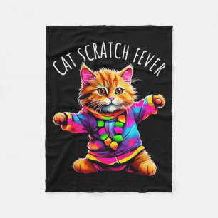 Cat Scratch Fever Funny Cute Colorful Dancing Cat Fleece Blanket